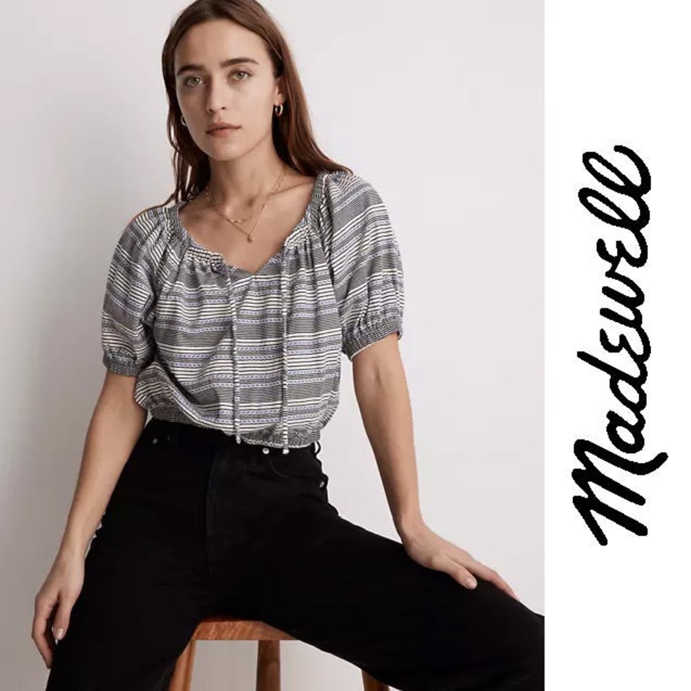 Madewell Jacquard Keyhole Crop Top in Stripe